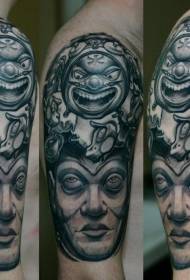 shoulder black gray stone style ancient statue tattoo pattern