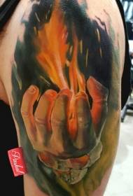 shoulder color realistic burning hand tattoo pattern