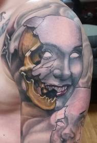 new traditional style color skull mask tattoo picture