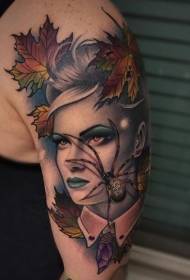 new traditional multicolored shoulders on the woman and spider tattoo pictures