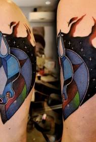 shoulder old-fashioned style colored horse with space tattoo