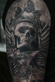 junk Style shoulder black ash ancient tribal skull tattoo pattern