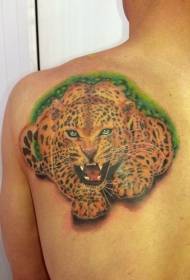 მხრის ფერი roaring ლეოპარდის tattoo ნიმუში