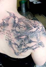 ilustración de tatuaje de aves de estilo de hombro ilustración femenina
