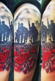 shoulder color army and poppies tattoo pattern