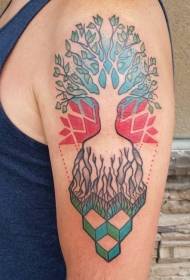 Unusual colored shoulder tattoo tree tattoo pattern