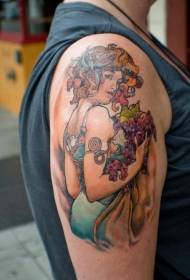 pečių naujo stiliaus spalva Moterys su vaisių tatuiruotėmis