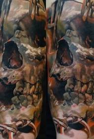 Váll vadonatúj stílusú színes emberi koponya tetoválás mintával