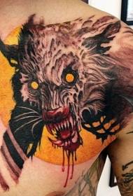 gelber Mond der Schulter mit blutigen Werwolf-Tätowierungsbildern