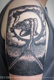 Ombro ponto preto espinho sol fundo ombro escultura estilo tatuagem imagem