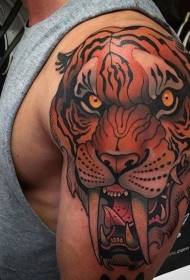 shoulder illustration style color demon tiger tattoo pattern