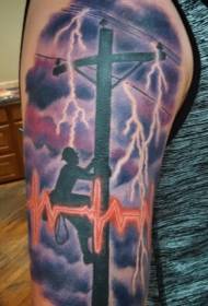 shoulder color lightning-like large screen Tattoo pattern