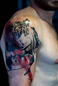 Moderna stila krāsots plecu tīģera tetovējuma attēls