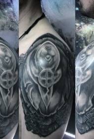 Medieval armor tattoo pattern with original look on the shoulder