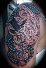 shoulder brown tribal Indian wolf tattoo pattern
