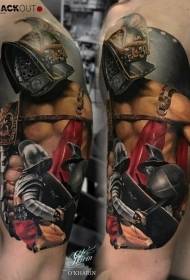 estilo sa realismo Kolor nga karaang tattoo sa gladiator