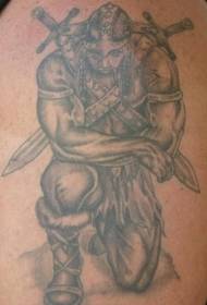 Shoulder black gray sad warrior tattoo tattoo pattern