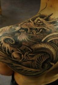 Gorgeous Asian style black big dragon tattoo pattern on the shoulder
