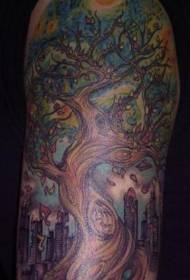 Padrão de tatuagem de árvore de cor cheia de personalidade de braço de flor