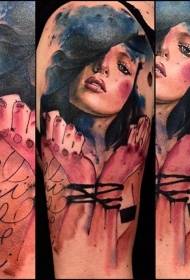 Shoulder realistic ink color tied hand woman tattoo picture