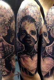 hombro misterioso estilo de retrato de mujer patrón de tatuaje de retrato