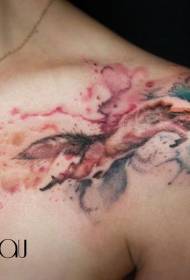 рамена акварелни стил скакање лисица тетоважа узорак
