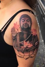 vrouwelijke schouderkleur zoals Boeddhabeeld tattoo-patroon