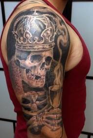 spectacular shoulder skull king with wine glasses tattoo pictures