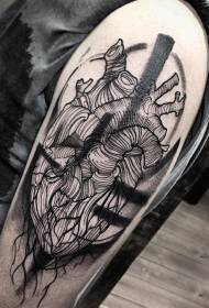 ώμου μαύρο στυλ χαρακτικής με σκοτεινό μοτίβο τατουάζ γραμμών