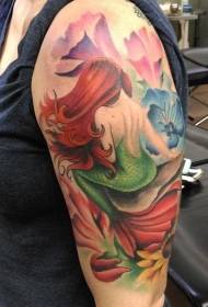 naisen olkapää väri merenneito tatuointi malli