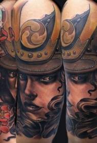 Каляровыя жанчыны-самураі на плячы з малюнкам татуіроўкі на кветцы