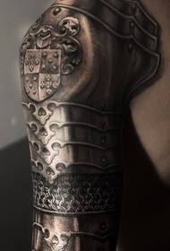 Big arm natural realistic color medieval armor tattoo pattern