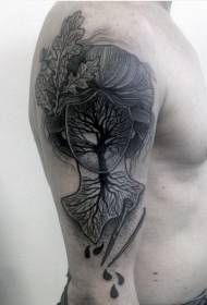 shoulder black gray surreal style Woman portrait tattoo pattern