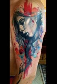 rame moderni stil misteriozni ženski portretni tetovaža uzorak