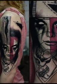 ritardu di spalla donna ritratto craniu mudellu di tatuaggi