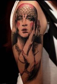 shoulder junk style color female portrait tattoo ຮູບແບບການແຕ້ມຮູບ