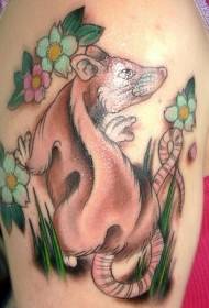 shoulder color mouse and flower tattoo pattern