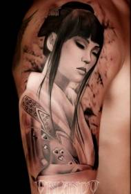 model i tatuazheve kimono femërore me stil të zi dhe të bardhë të madh
