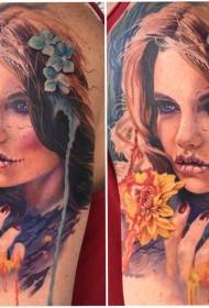 female shoulder mysterious woman portrait tattoo pattern