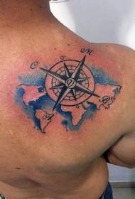 pečių spalvos jūrinio temos žemėlapio tatuiruotės modelis