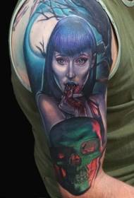 brand new style color bloody vampire woman tattoo pattern