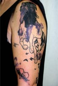 shoulder watercolor style running horse tattoo picture