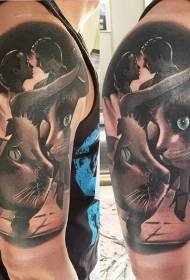 shoulder realistic black gray dance couple tattoo pattern