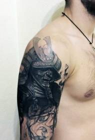 shoulder black gray mysterious dark samurai helmet tattoo pattern