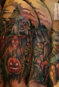 Creepy Halloween theme tattoo picture on the shoulder