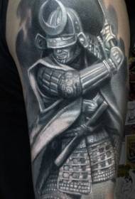 modèle de tatouage de samouraï délavé noir et gris