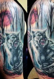 bega mpya ya mtindo wa rangi ya shule ya damu werewolf tattoo picha