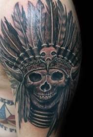 shoulder realism style Indian helmet skull tattoo