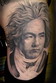 schouder grijze gravure stijl middeleeuwse man portret tattoo