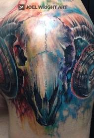 male shoulder color goat skull tattoo picture